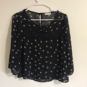 Black and cream polka dot sheer top